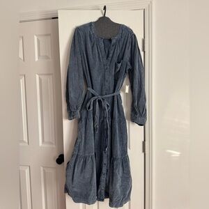 Anthropologie Women's Blue Corduroy Dress